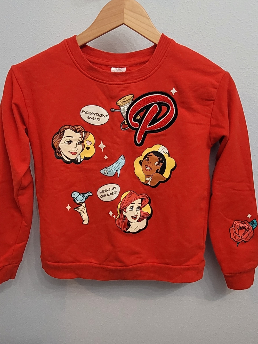 Disney 100 Red Princess Patch Graphic Sweatshirt Girls Size L